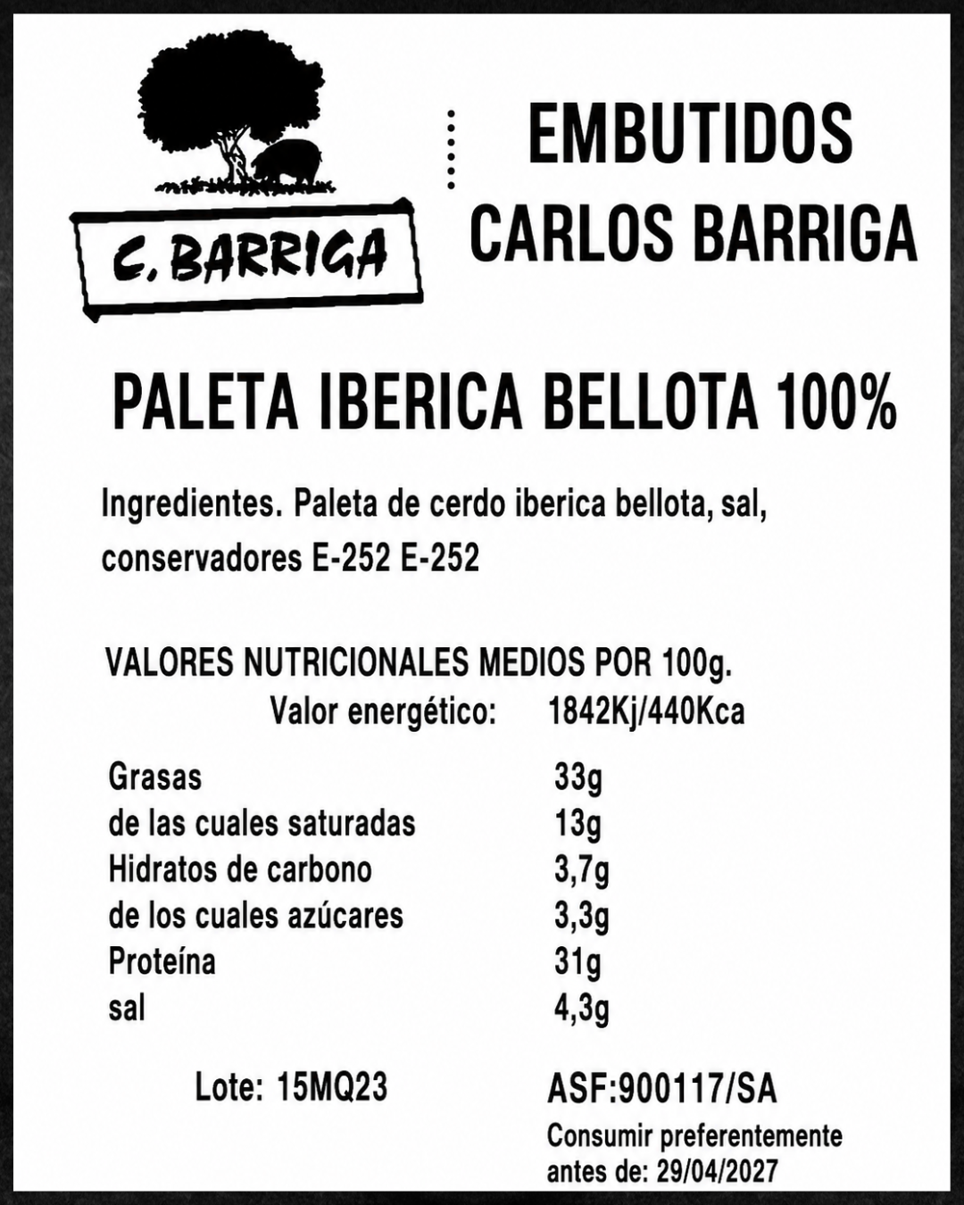Paleta Ibérica de Bellota 100% -Compra online