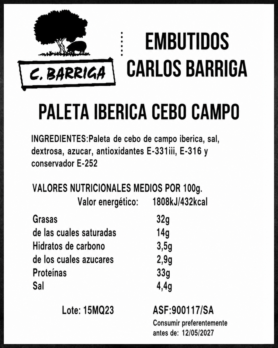 Paleta Ibérica Cebo de Campo -Compra online