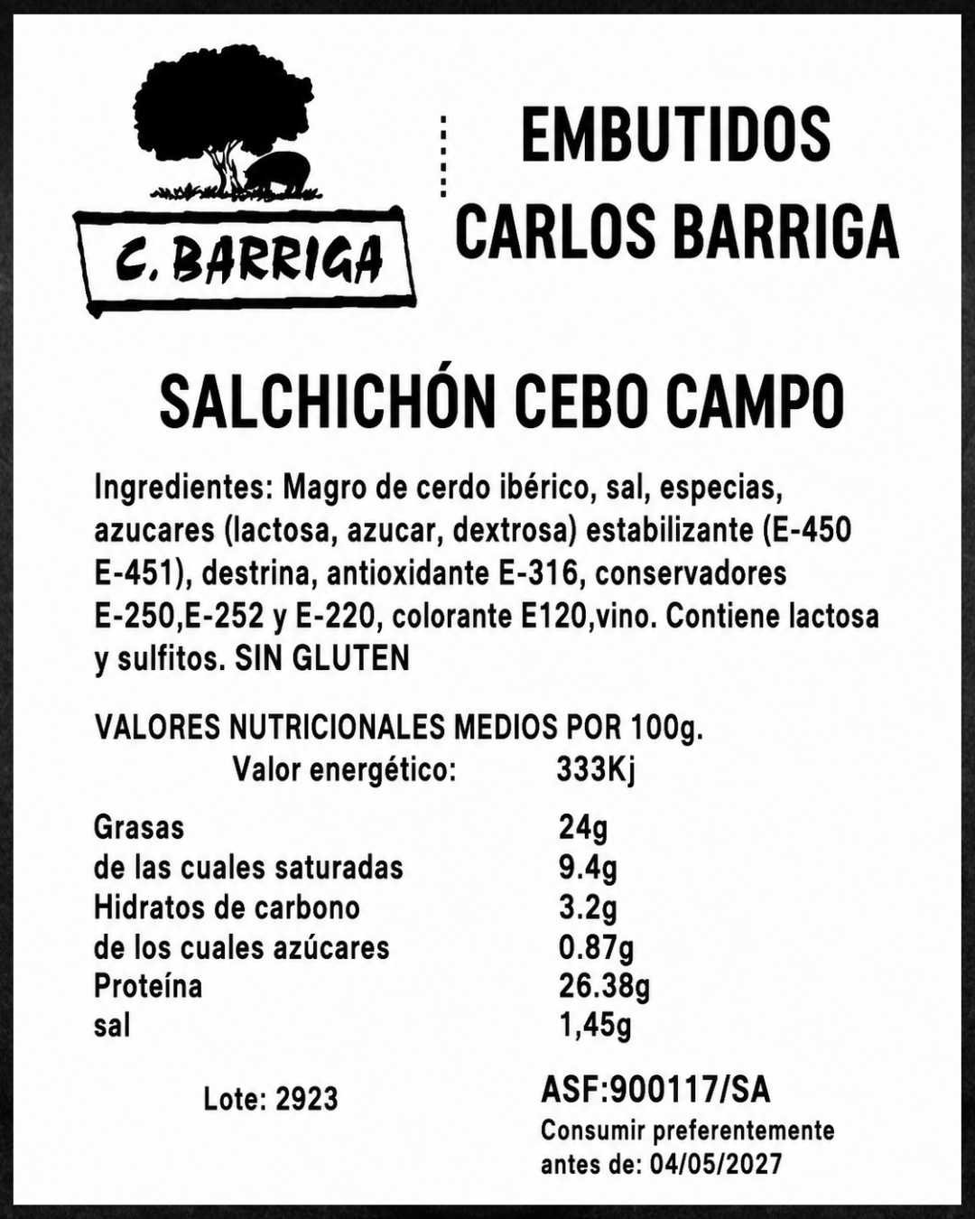 Salchichón Ibérico Cebo de Campo -Compra online