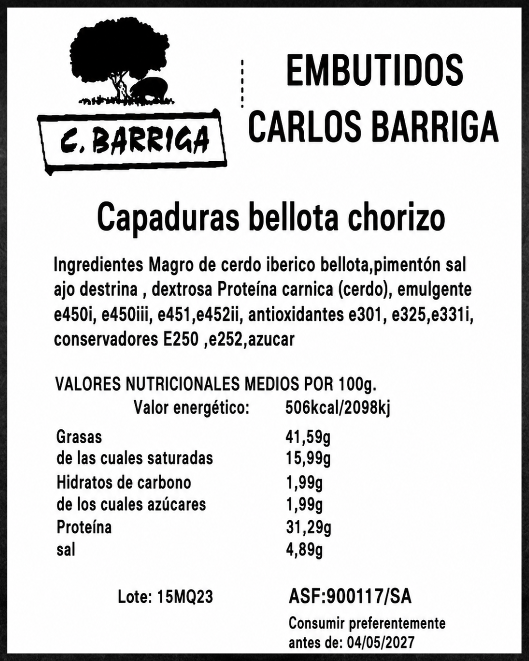 Capaduras Chorizo Bellota - Compra online