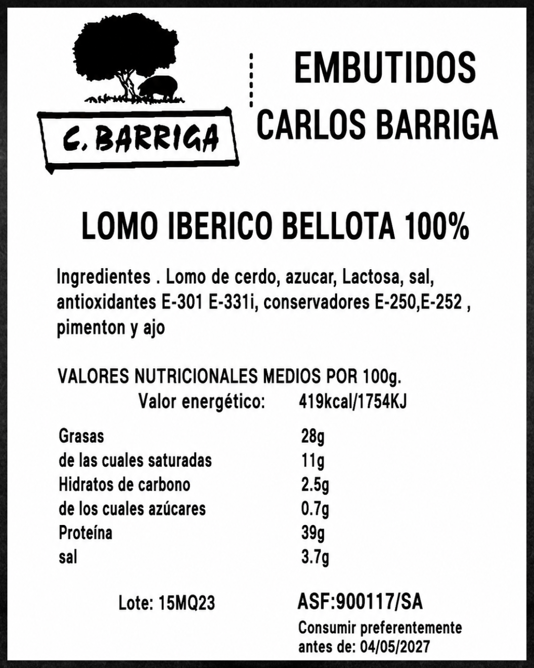 Lomo Ibérico Bellota 100% -Compra online